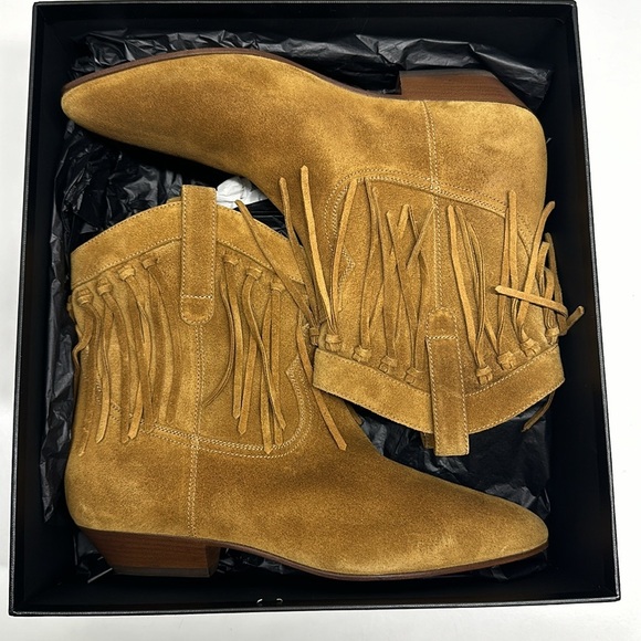 Saint Laurent YSL Ankle Boots Chelsea Boot Fringe Suede Tan Brown New Size 38 - Picture 9 of 13